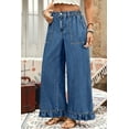 thumbnail image 3 of Women's Sail Blue Plus Size Wide Leg Denim Pants – Ruffled, Casual Spring Style [ZhiHiMeRi] | 4X, 3 of 12