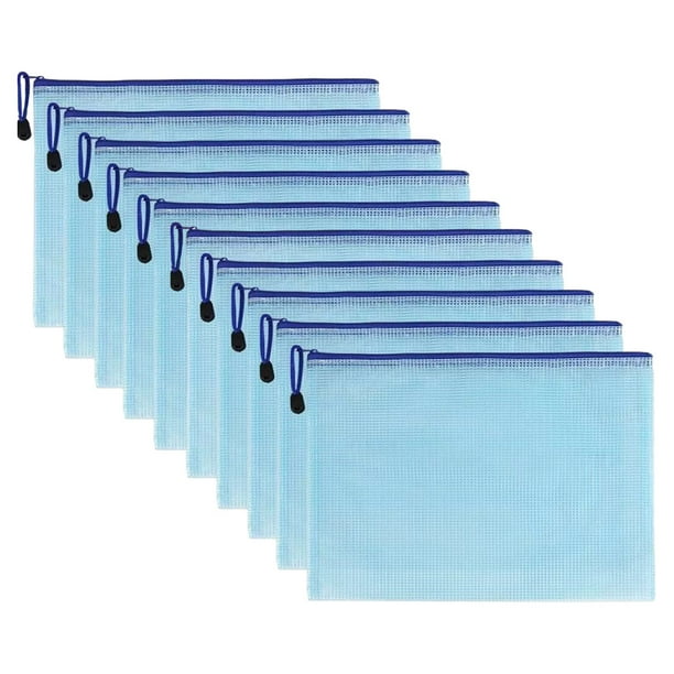 Bolsa de malla con cremallera Desiderio, carpeta con cremallera, carpeta de plástico impermeable, material de oficina escolar, azul
