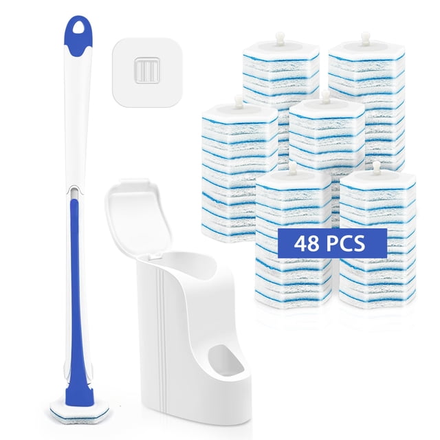 Escobilla de baño JEHONN desechable con 48 recambios, montada en la pared, azul