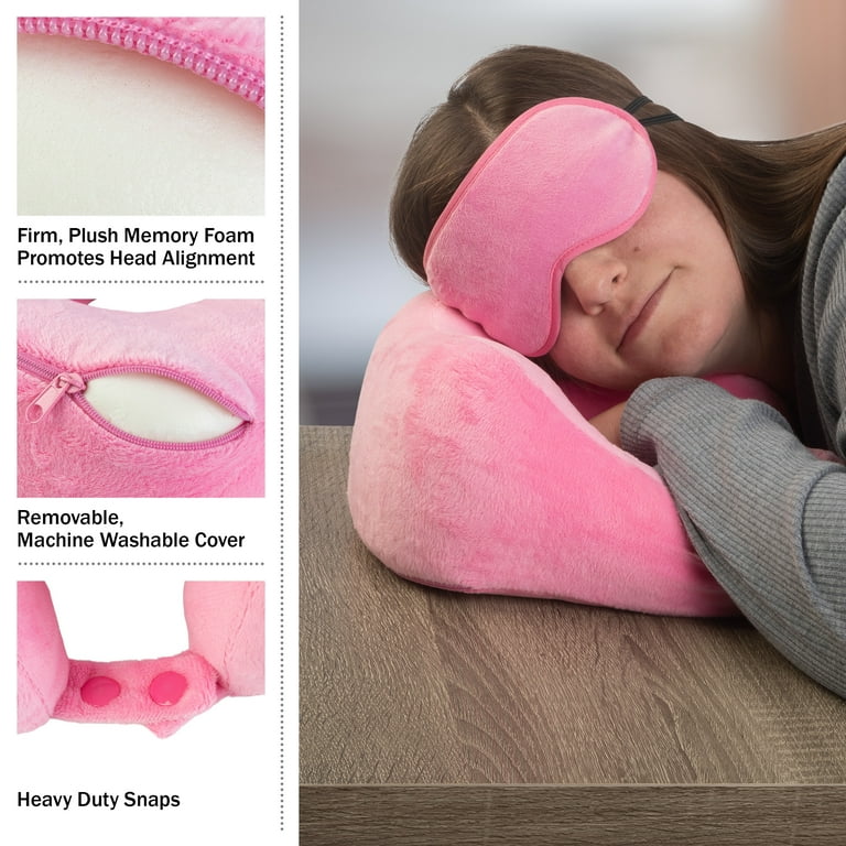 枕 slip Pink Travel Set, pillow, eye mask Home-Complete Travel Neck Pillow Set with Fleece Blanket and Eye