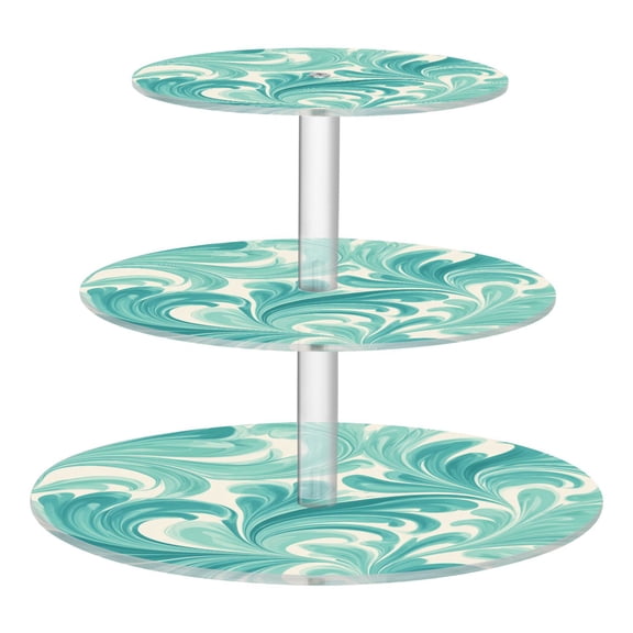 3 Tier Acrylic Cupcake Stand Light Green Seaweed Pattern Dessert Display Tower for Birthday Wedding Party