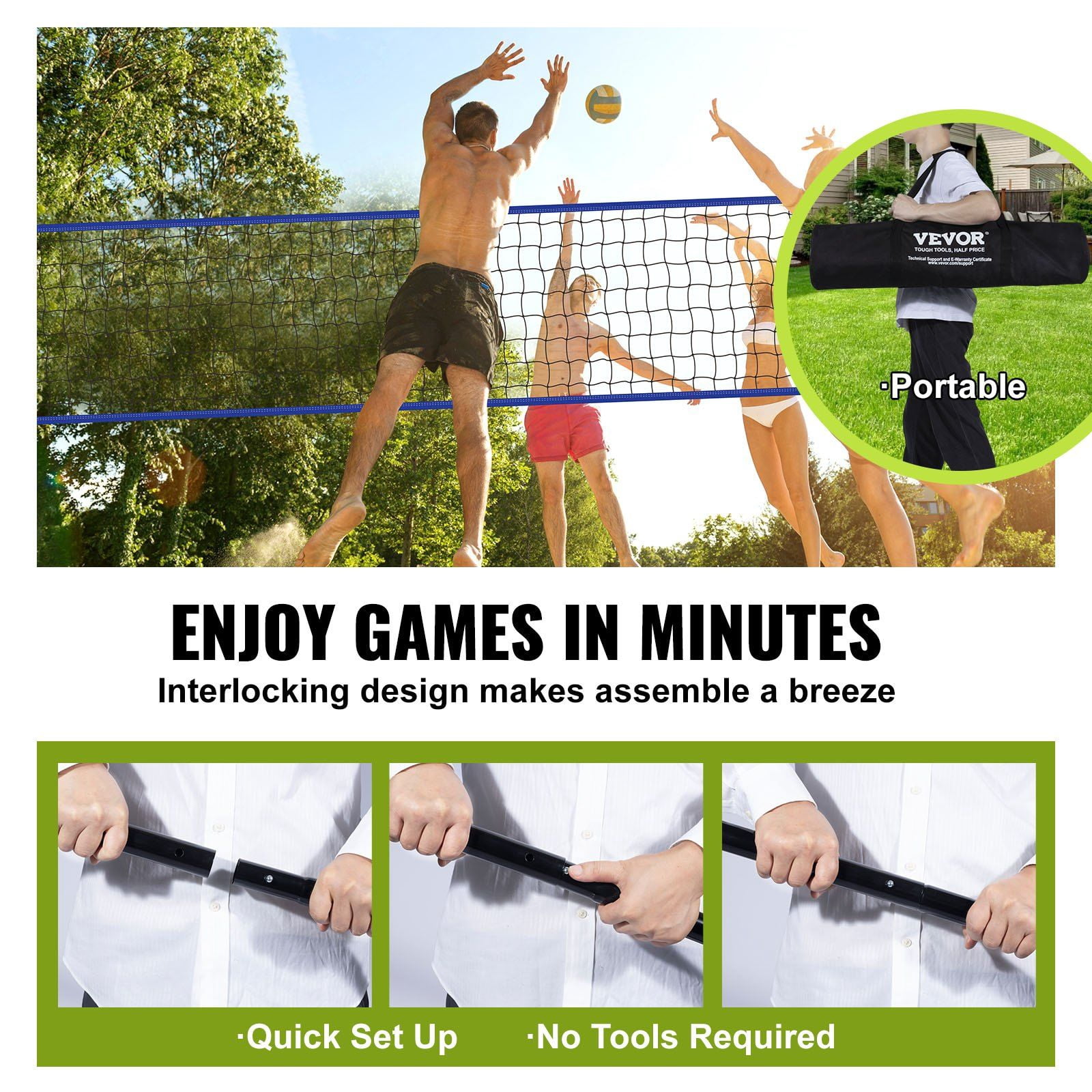 Heavy Duty Volleyball Set for Backyard & Beach - Adjustable Steel Frame, Premium Net, PVC Ball & Pump Included