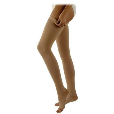 Sigvaris Specialty 505 Rubber Series 50-60 mmHg Open Toe Thigh High Compression Stockings Beige L3 Full Short