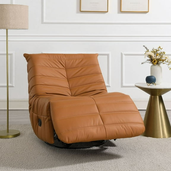 Acme Furniture Talmon Glider Recliner with Swivel, Orange Synthetic Leather, Location: Indoor