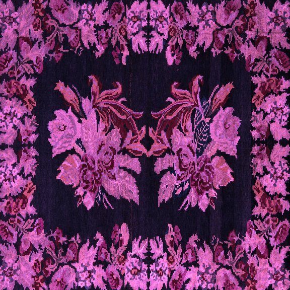 Ahgly Company Indoor Square Medallion Purple French Area Rugs, 3' Square