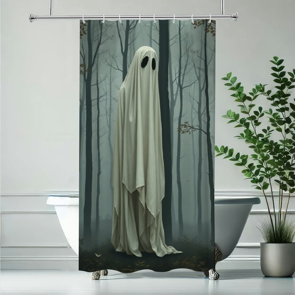 RKSupls Waterproof Shower Curtain, Spooky Ghost Forest Halloween Polyester Shower Curtain with Hooks for Chic Elegant Home Bathtub Bathroom Decor Washable,90x180cm