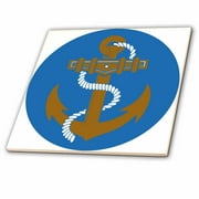 3dRose Blue, White, and Gold Sail Boat Anchor Emblem - Ceramic Tile, 4-inch