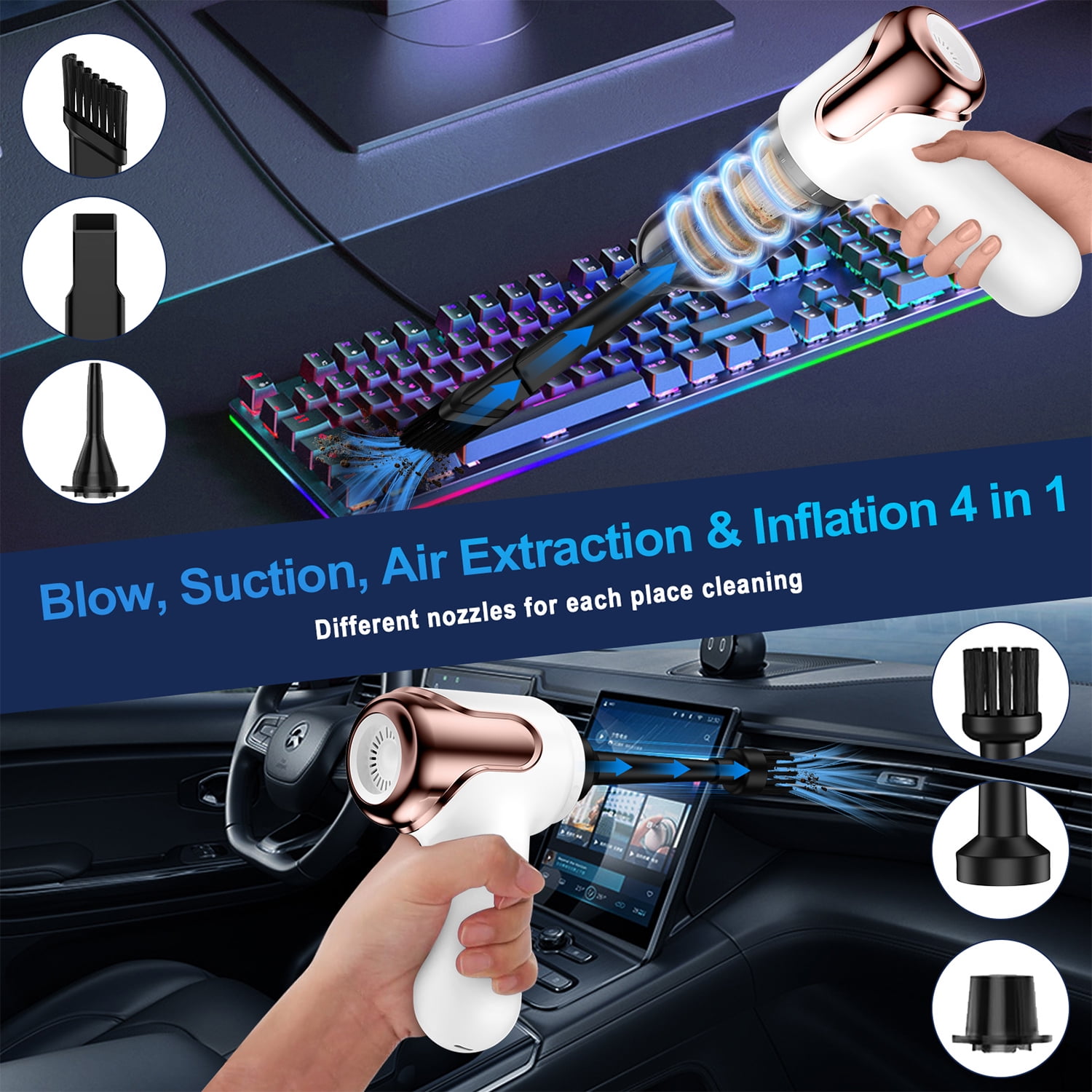 Wireless Handheld Car Vacuum Cleaner, 4 in 1 Portable Vacuum Cleaner, 20000Pa High Power Cordless Air Duster with Multi-Nozzles, Rechargeable Dust Busters for Car, Home, Office, Pet, White