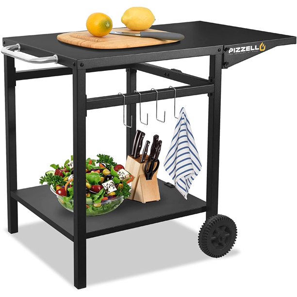PIZZELLO Outdoor Grill Dining Cart Movable Pizza Oven Trolley BBQ Stand