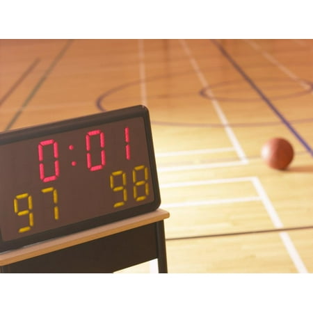 Digital Scoreboard Noting the Score and Time Left on Clock During Basketball Game Print Wall (Best Basketball Games Of All Time)