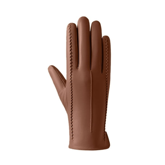 MIASHUI Women's Leather Gloves with Lining, Winter Windproof Warm Gloves, Thick Thermal Gloves for Driving & Outdoor, Comfortable Stretch Fit Brown
