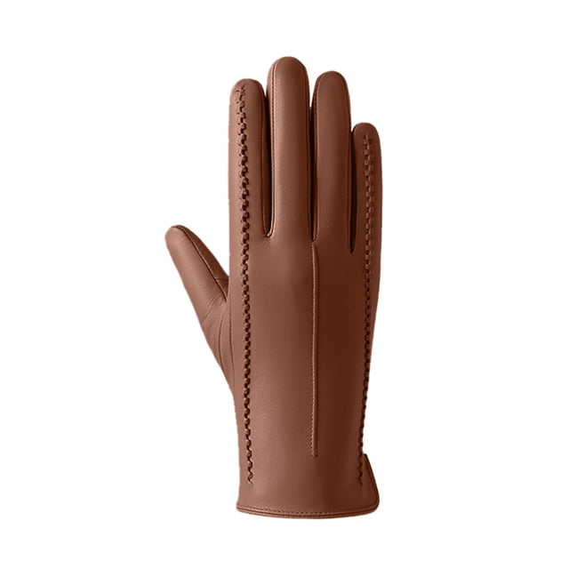Ladies' 2024 Autumn And Winter Solid Color Versatile Windproof And Thick Cold Leather Gloves