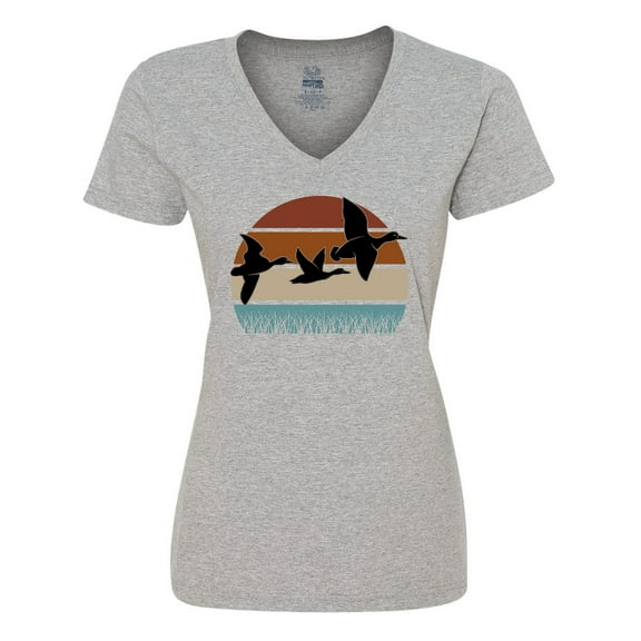 Inktastic Duck Hunting Retro Sunset Hunter Gift Women's V-Neck T-Shirt