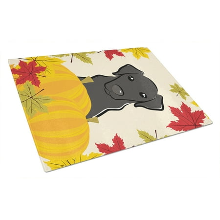 

Carolines Treasures BB2041LCB Black Labrador Thanksgiving Glass Cutting Board Large 12H x 16W multicolor