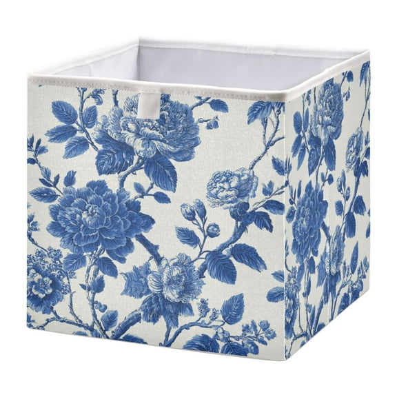 Foldable Fabric Storage Bin Home Cubes Clothing Organizer Bins Large Collapsible Box Basket for Home Organizer Blue Floral