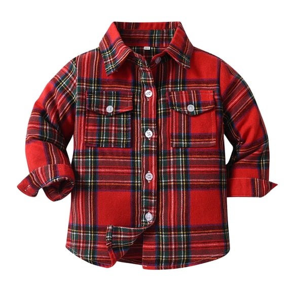 Zhuashum Boys Shirts 18-24 Months Toddler Girls Shirt Coat Jacket Plaid Long Sleeve Kids Lapel Button Tops Outwear Cool Boys Clothings Red