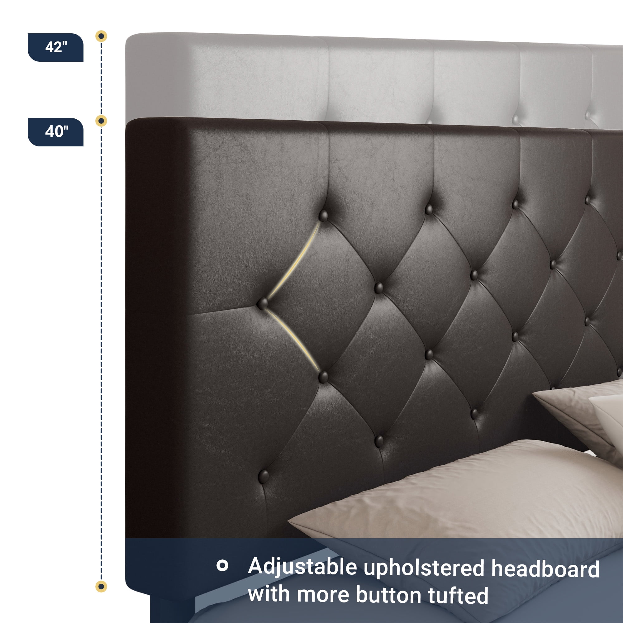 Sifurni King Size Upholstered Platform Bed Frame with 4 Drawers and Diamond Stitched Button Tufted Headboard, Black-brown