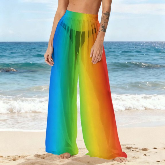 Gamivast Swimsuit Coverup for Women Lightweight Sheer Elastic Waist Beach Pants Flowy Boho Wide Leg Pants Trendy Swimwear Summer Beach Outfits 2026