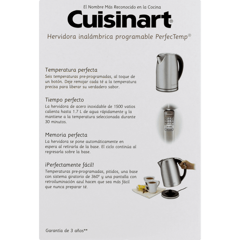 Cuisinart PerfecTemp 1.7-Liter 1500-Watt Stainless Steel Cordless  Programmable Kettle with Six Presets, Stay-Cool Handle, and 360-Degree  Swivel Power