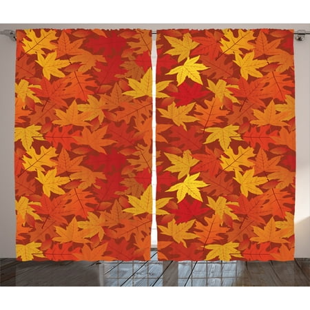 Orange Curtains 2 Panels Set Multi Colored Autumn Fall Maple Leaves In Unusual Designs Nature Theme Artprint Living Room Bedroom Decor Burnt