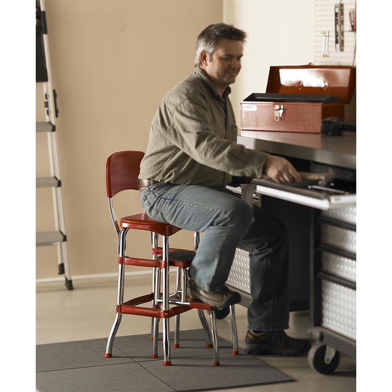 COSCO Stylaire Retro Chair and Step Stool, Red photo 3