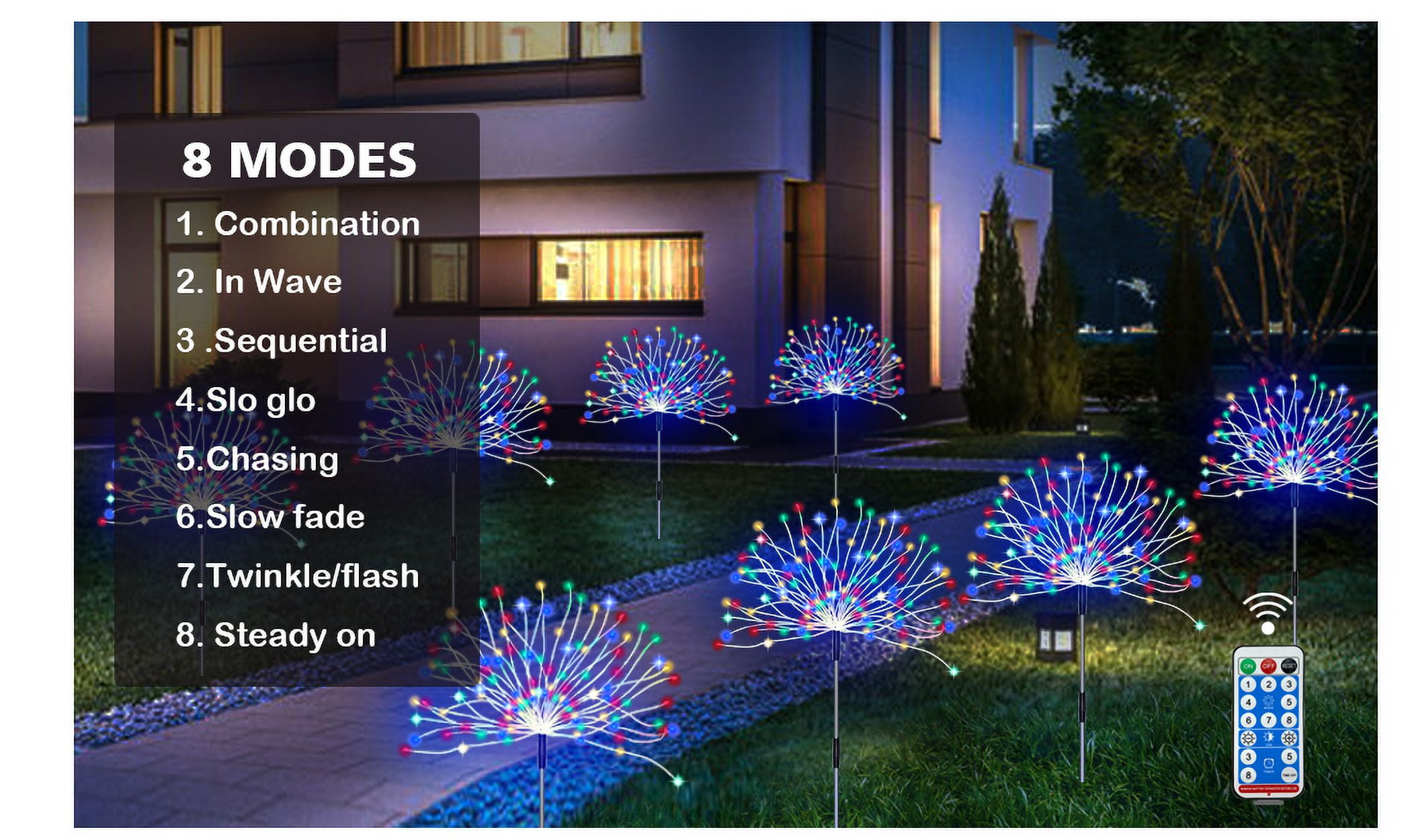 Solar Garden Lights, Outdoor Firework Lights, 3 Pack 120 LED Solar Lights Decorative Stake with Remote, 8 Modes DIY Landscape Light Waterproof Lamps for Walkway Pathway Backyard Lawn(Colorful)