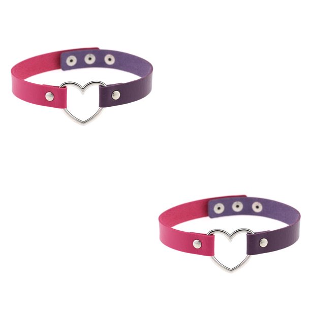 Guardurnaity Collar colorido Regalo dulce Collares punk Gargantillas de cuero de clavícula Diseño simple Gargantilla de corazón Púrpura + rojo Púrpura + rojo púrpura 2Conjunto