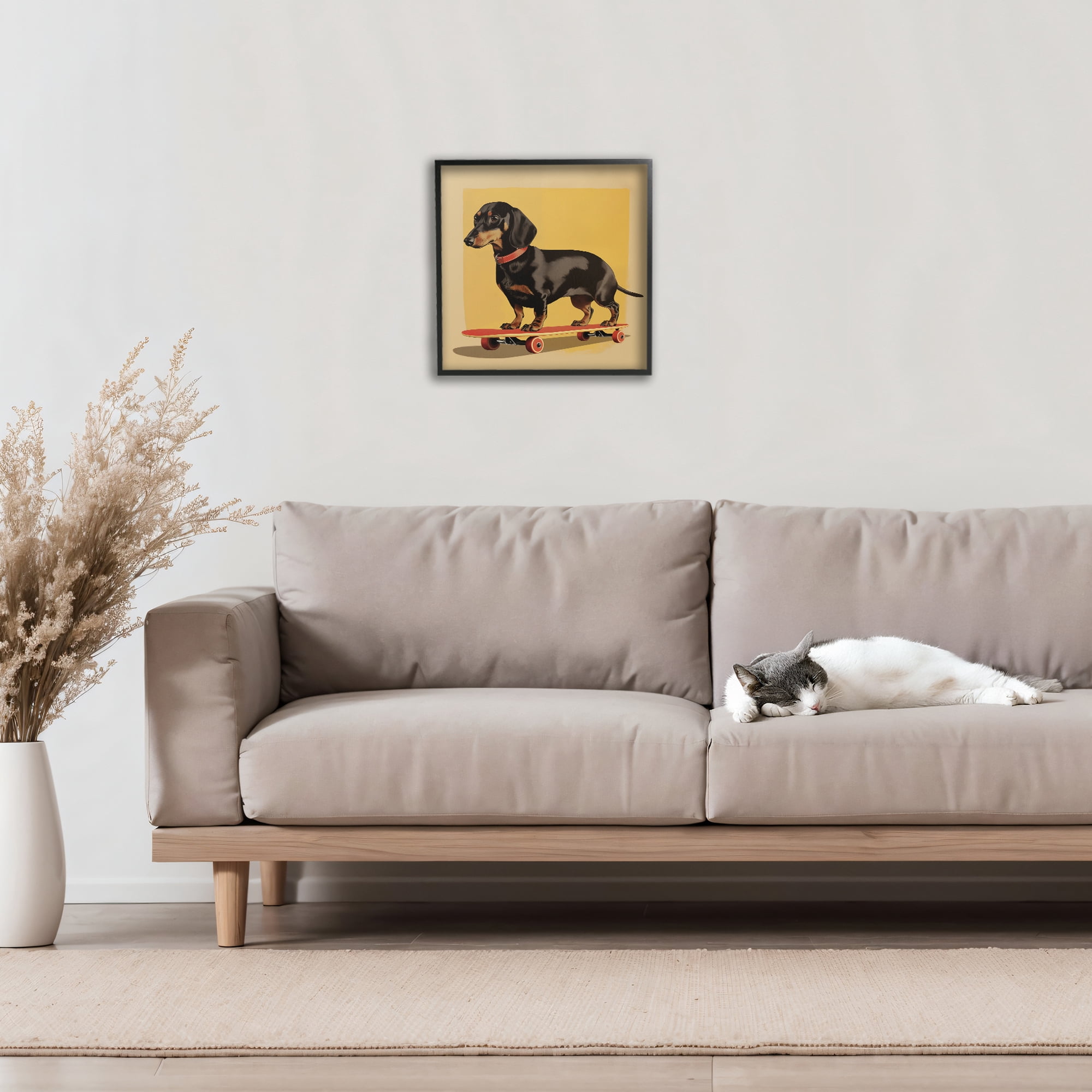 Stupell Industries Dachshund on Red Skateboard Black Framed Giclee Art, design by Andreas Magnusson