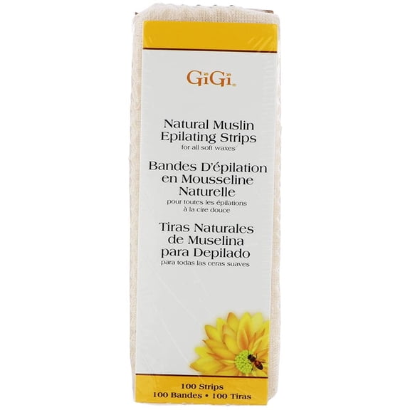 GiGi Natural Muslin Epilating Waxing Strips, Pre-Cut Hair Removal Strip for Soft Waxes, 100 Count