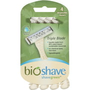 BioShave Shavegreen Triple Blade Disposable Razors, 4 Count