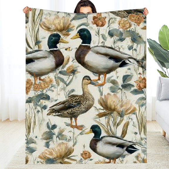 RKSupls Christmas Throw Blanket, Mallard Duck Soft Flannel Blanket, Fuzzy Warm Cozy Happy New Year Blanket for Couch Bed Home Decor, 30*40in