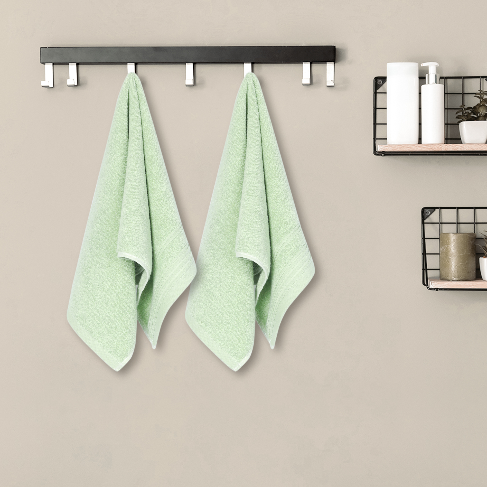 Unique Bargains 4 Pcs Striped Quick Drying Non-Linting Hand Towel Green/Light Brown