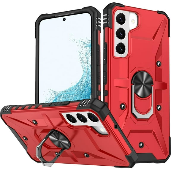 Case for Samsung Galaxy S22 Case  Grade Drop Case with Kickstand Metel Ring  Holder Shockproof Protective for Galaxy S22 Phone Case (Red)