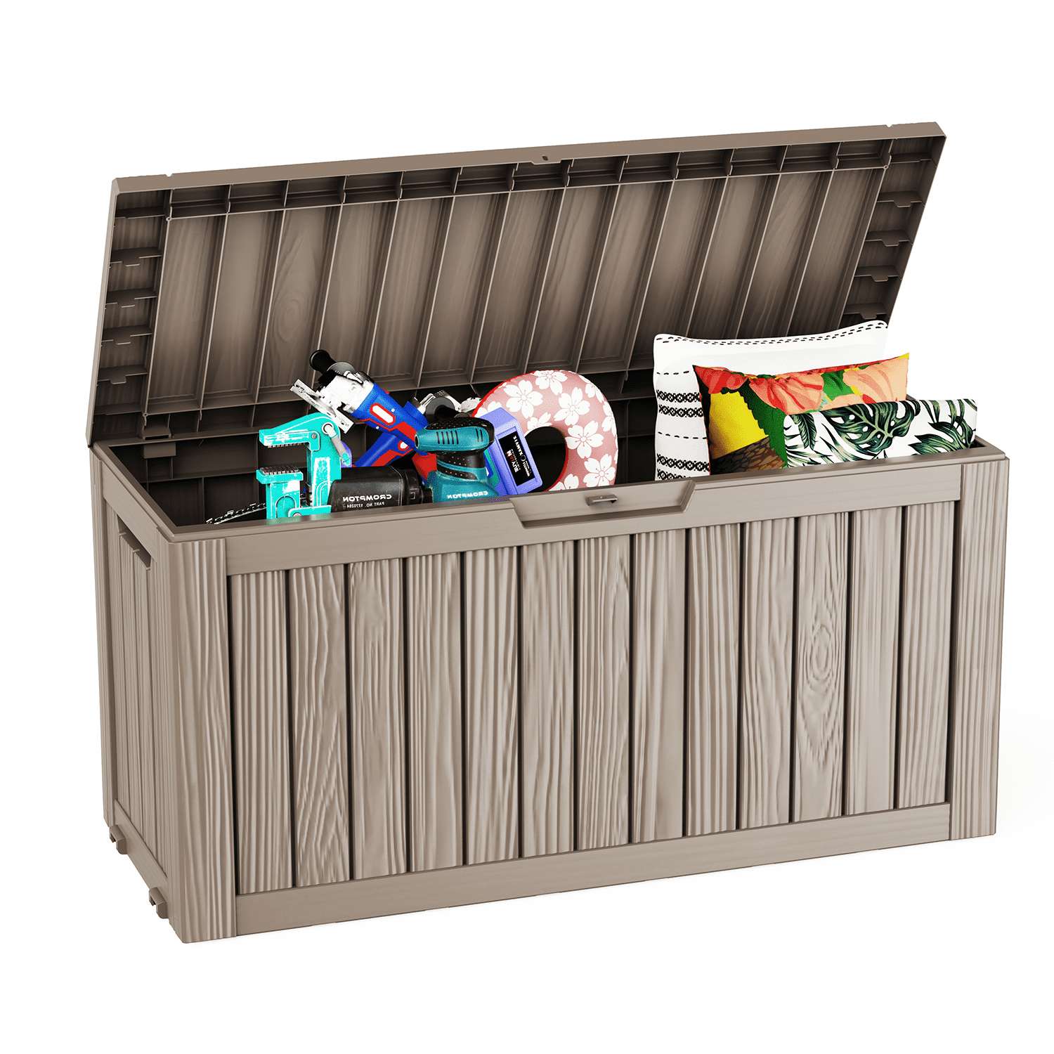MAYEERTY 80 Gallon Outdoor Deck Box, Large Capacity Storage Box for Patio Furniture Cushions, Pillow with Wheels, Light Brown