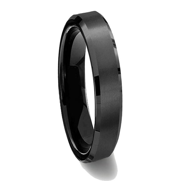Gemini Black Groom or Bride Comfort-Fit Beveled Edge Edge Plain Wedding Band Titanium Ring Valentine's Day Gift for Men Women Width: 5mm