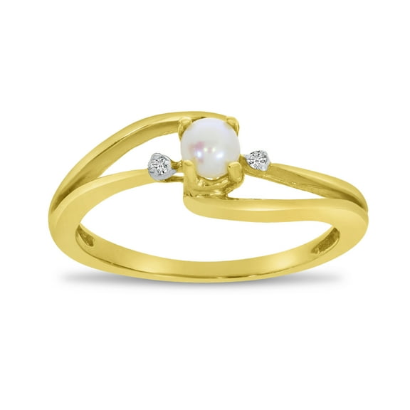 14k Yellow Gold Freshwater Cultured Pearl And Diamond Wave Ring