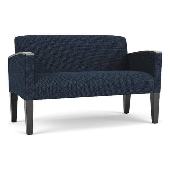 Belmont Lounge Lobby Reception Waiting Loveseat / Black Steel Legs / Blue