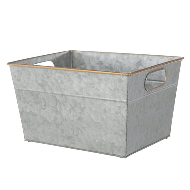 Better Homes & Gardens Medium Galvanized Bin with Gold Trim & Cut Out