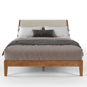 DG Casa Vandermark Queen Bed Frame  Solid Wood | Walnut Finish | Easy Install Queen Bed Frame with Unique Headboard and Wooden Slat Support Included | No Box Spring Required - Beige