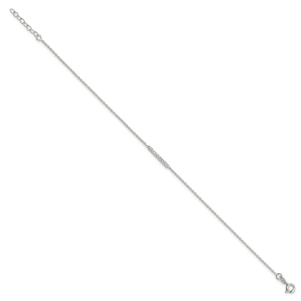 Sterling Silver CZ Bar 9 inch Plus 1 inch Extender  - Total 10 inch Anklet QG4191
