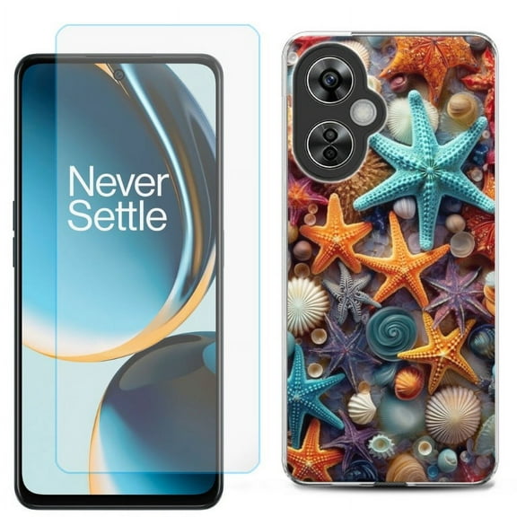 OneToughShield ® for OnePlus Nord N30 5G Shockproof Phone Case, with Tempered Glass Screen Protector - Starfish Mix