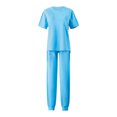 thumbnail image 3 of Inleife Two Piece Sets for Women Summer Women's Solid Round Neck Pocket Short Sleeved Top Long Pants Short Sleeved Round Neck Top/shirt Set Blue Sizes Free Size, 3 of 6