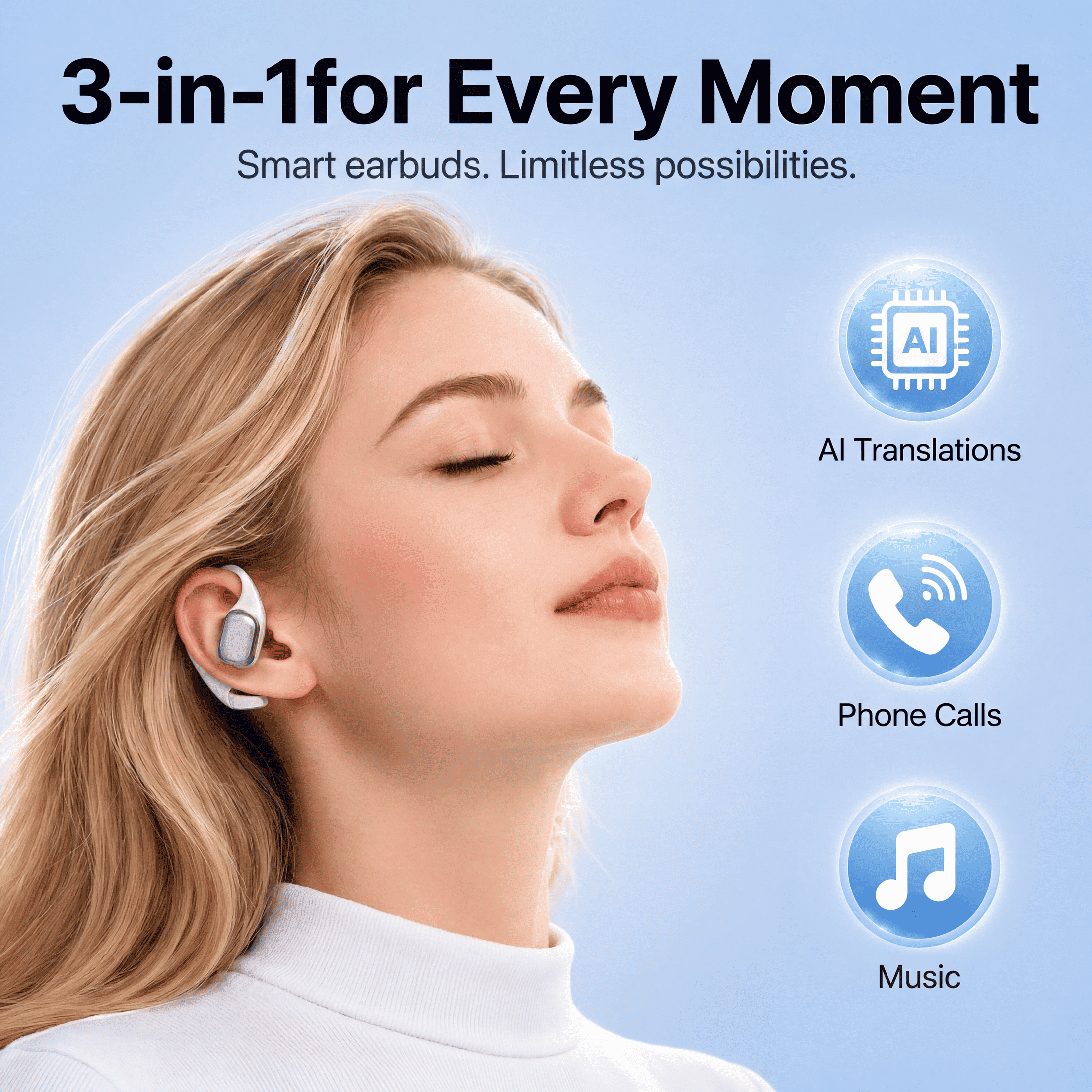 AI Translation Earbuds Real Time, Translator Earbuds for 144 Languages, Bluetooth Wireless Headphones, Two-Way translation device , iOS and Android for Travel, Learning