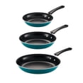 thumbnail image 3 of Juego de 3 sartenes antiadherentes de porcelana esmaltada con revestimiento reforzado apto para lavaplatos y horno verde azulado, 3 of 8