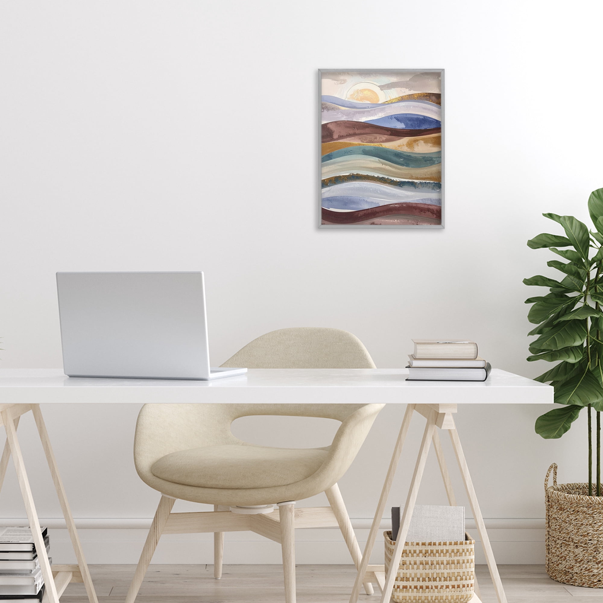 Stupell Industries Layered Ocean Flow Gray Framed Giclee Art, design by Alonza Saunders