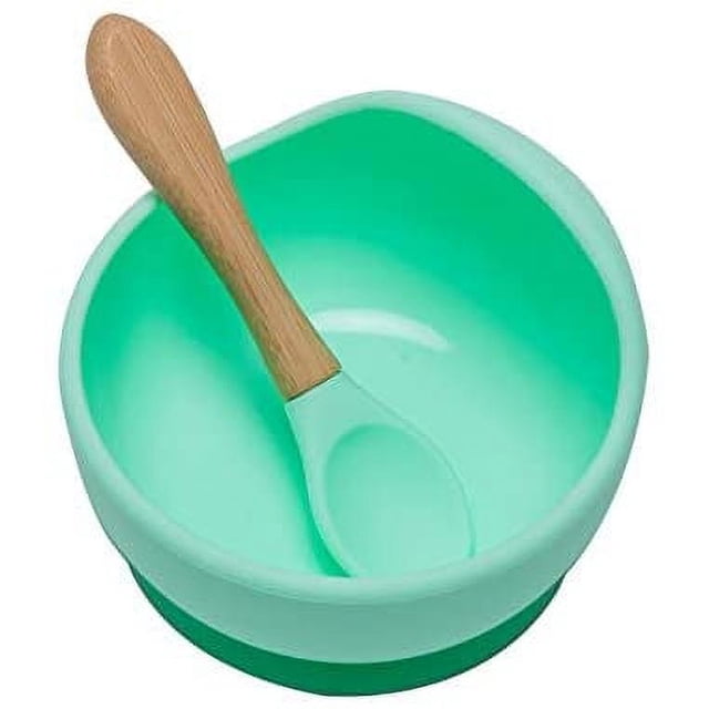 Babe - Juego de cuencos para bebé con ventosa de silicona, vajilla de silicona, cuenco para destete con cuchara de silicona, sin BPA (menta)
