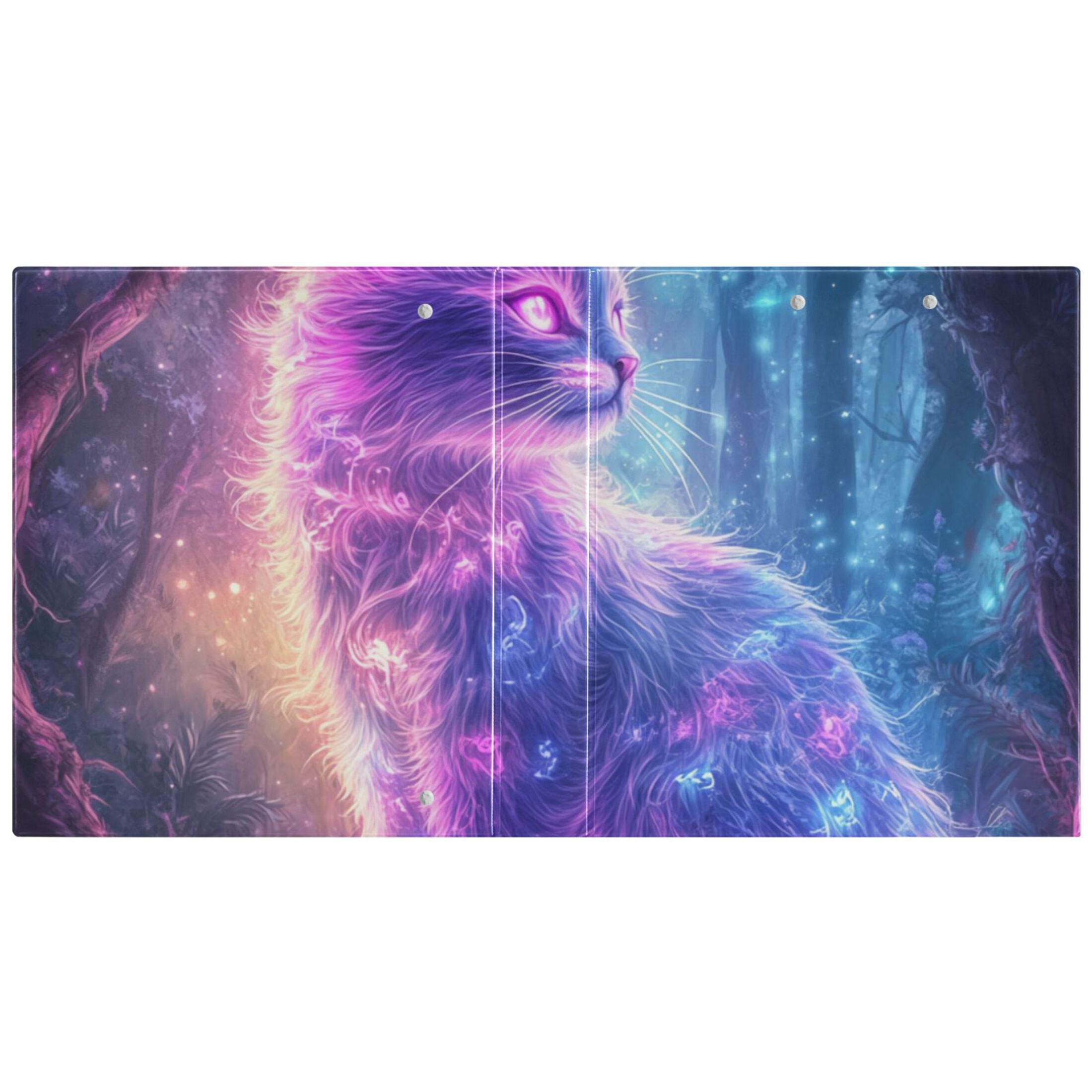 Cat Glowing Neon Hair 3 Ring Binders 1.5 inch Hardcover File Folders with Interior Pockets A4 Size Organizer for School Office Hospital