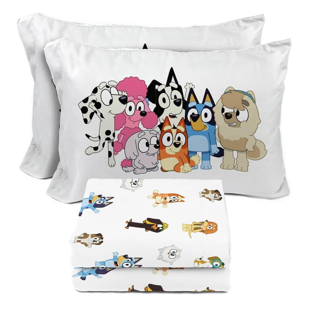 Bluey & Friends Juego de sábanas completo - Juego de cama para niños de 4 piezas incluye funda de almohada - Sábanas de microfibra súper suaves