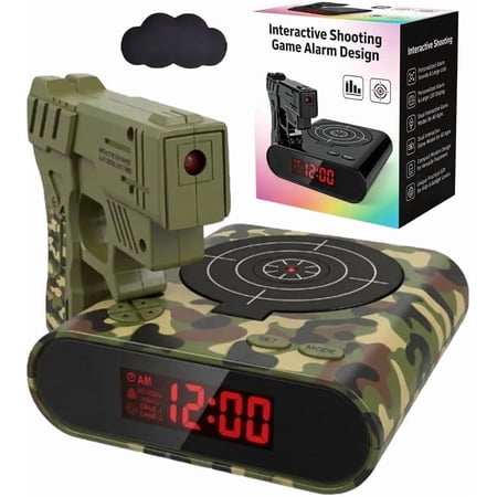 Target Alarm Clock, Shooting Game Alarm Clock with Large LED Display, 2 Alarm Modes, Custom Recordable Ringtones, 5V Powered, Target Shooting for Bedroom, Office & Living Room. (Green)
