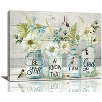 Farmhouse Bathroom Wall Art Flower Hummingbird Floral Pictures Wall Decor Inspirational Quotes Mason Jar Canvas Painting Print Artwork Modern Home Decor Framed for Living room Bedroom Bathroom 12"X16"